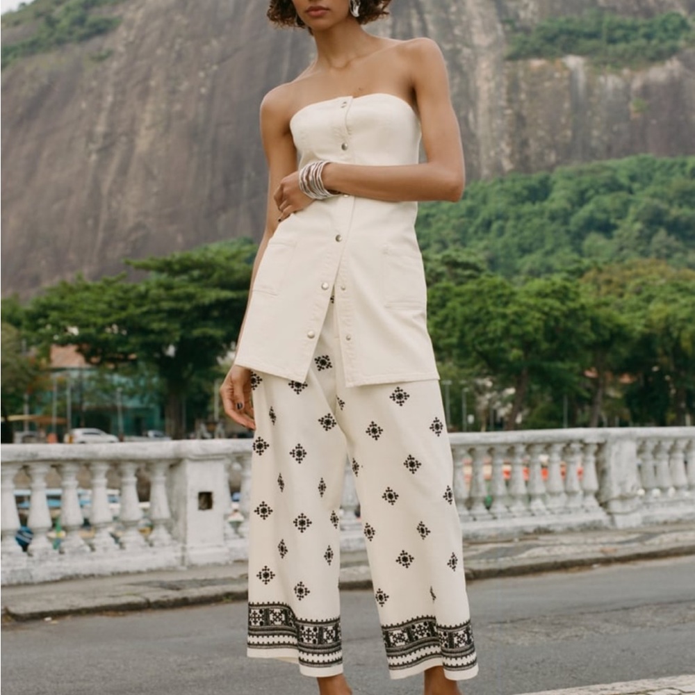 Zara Linen Blend Printed Pants